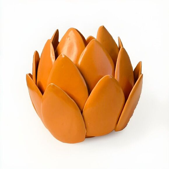 6 Inch Tall Orange Lotus Flower Tea Light Candle Holder Home Decor - Picture 3 of 9